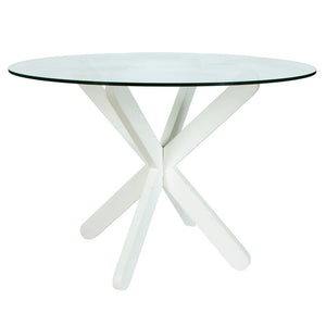 WHITE WOOD MODERN GLASS TABLE