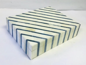 BLUE AND WHITE STRIPED BONE BOX