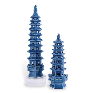 PAIR OF ROYAL BLUE CERAMIC PAGODAS