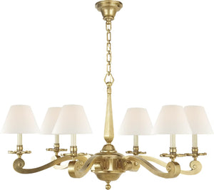 BRASS SIX LIGHT SCROLL ARM CHANDELIER