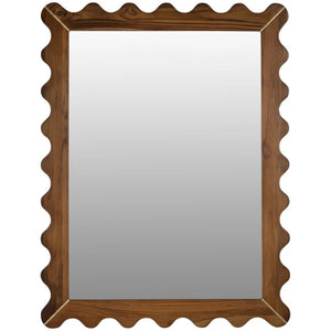 CERUSED SAND AND BRASS DETAIL SCALLOPED MIRROR