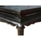 CHINOISERIE BLACK CONSOLE WITH SCALLOPED APRON AND  GLASS TOP