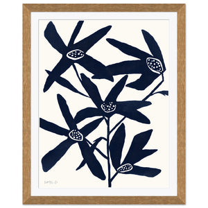 NAVY BLOSSOMS IN OAK FRAME