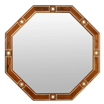 WOOD AND BONE INLAY LARGE OCTAGONAL MIRROR