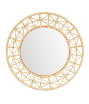 CIRCULAR RATTAN MIRROR WITH GEOMETRIC DETAIL