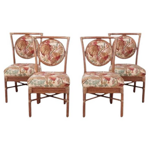 SET OF FOUR UPHOLSTERED RATTAN SIDE CHAIRS