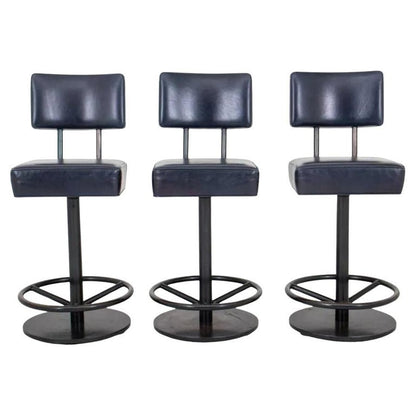 SET OF THREE MODERN LEATHER SWIVEL BARSTOOLS BY WYETH