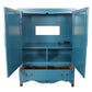PEACOCK BLUE ASIAN STYLE ARMOIRE WITH BRASS FITTINGS
