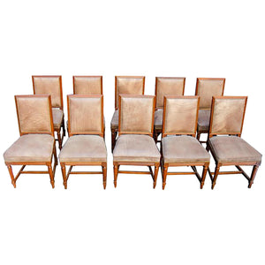 SET OF TEN JANSEN LOUIS XVI STYLE WOOD SIDE  DINING CHAIRS