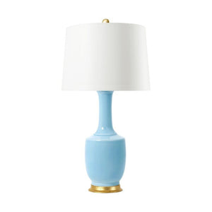 LIGHT BLUE GLAZED PORCELAIN TABLE LAMP WITH GILT BASE