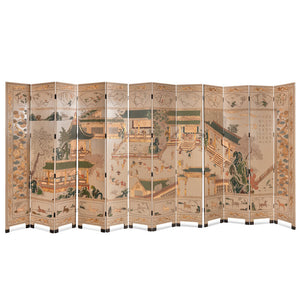 CHINOISERIE TWELVE PANEL BEIGE SCENIC FLOOR SCREEN