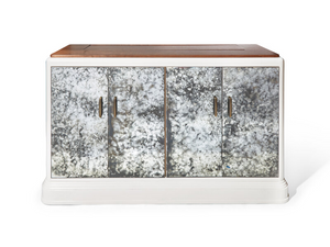 CUSTOM ANTIQUED MIRROR FOUR DOOR CABINET WITH TV LIFT