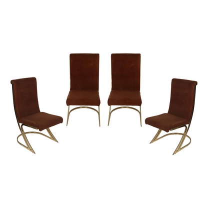 MILO BAUGHMAN STYLE SET OF FOUR SCULPTURAL BRASS DINING CHAIRS
