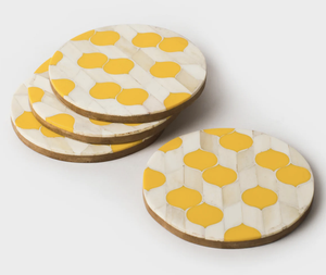 SET OF 4 YELLOW AND BONE SCALLOP COASTERS