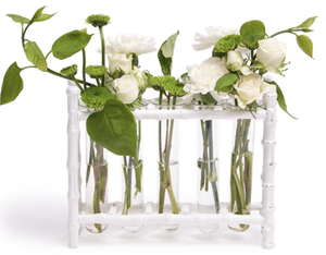 White bamboo vase with glass tubes