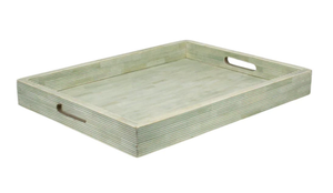 LARGE SAGE AND WHITE PINSTRIPE DECORATIVE TRAY