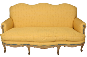 NEWLY UPHOLSTERED COUCH IN YELLOW SCALAMANDRE FABRIC