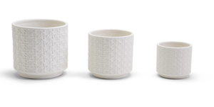 WHITE CANE WEBBED PATTERN CACHEPOT