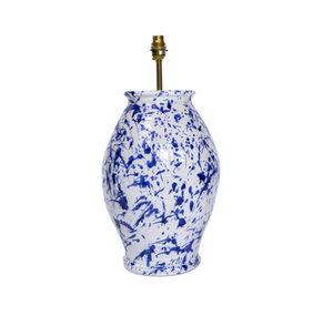 SPLASHED BLUE ON WHITE ROUNDED URN CERAMIC LAMP BASE