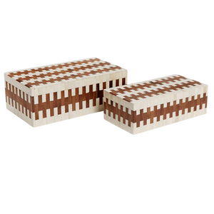 PAIR DECORATIVE WOOD & BONE BOX