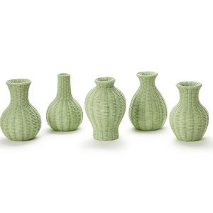 GREEN WICKER BUD VASE