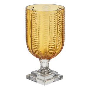 PAIR OF SHORT AMBER GLASS HURRICANES