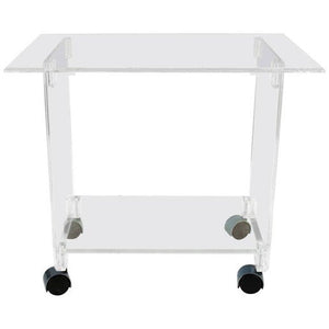 TWO TIER LUCITE BAR CART ON CASTERS