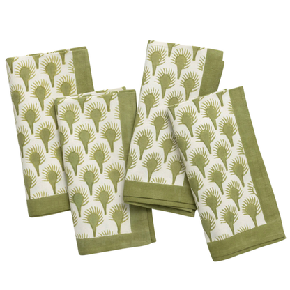 SET OF 4 COTTON BLOCK PRINT FEATHER NAPKIN