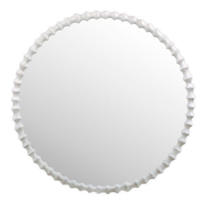 FROST WHITE TEXTURED ROUND MIRROR IN CAST RESIN FRAME