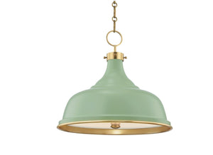 PAINTED MINT GREEN PENDANT LIGHT WITH BRASS TRIM