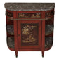 PAIR OF ANTIQUE DEMI LUNE SIDEBOARDS WITH MARBLE TOP, OPEN SHELVES AND CHINOISERIES DETAILS