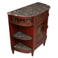 PAIR OF ANTIQUE DEMI LUNE SIDEBOARDS WITH MARBLE TOP, OPEN SHELVES AND CHINOISERIES DETAILS