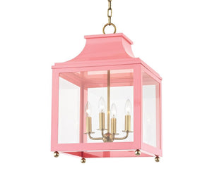 SMALL FOUR LIGHT LANTERN IN PINK WITH BRASS CHAIN