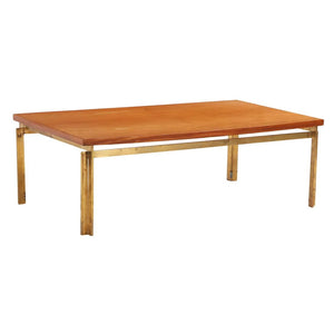 DANISH MODERN STYLE LARGE BRASS AND WOOD COFFEE TABLE C 1960