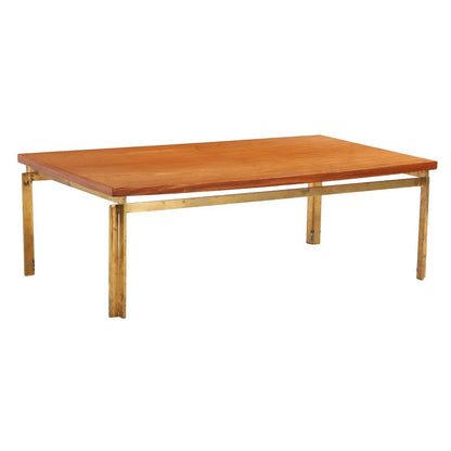 DANISH MODERN STYLE LARGE BRASS AND WOOD COFFEE TABLE C 1960