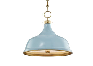 PAINTED SKY BLUE PENDANT LIGHT WITH BRASS TRIM