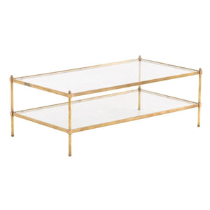 1970's MID CENTURY MODERN BRASS AND GLASS TWO TIER COFFEE TABLE
