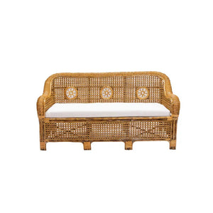 NATURAL WOVEN SOFA WITH FLOWER DETAIL & CUSHION
