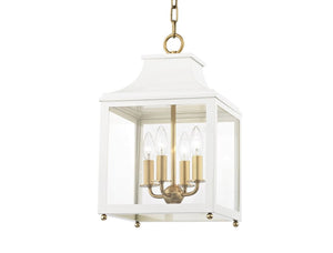 LARGE FOUR LIGHT LANTERN IN WHITE WITH BRASS CHAIN