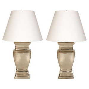 PAIR OF MODERN SILVERED CERAMIC LAMPS